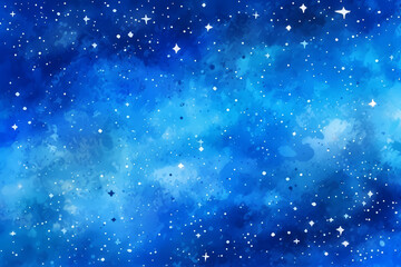 Wall Mural - Blue watercolor space background. View of universe with copy space. Nebula illustration.