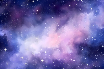 Wall Mural - Purple and blue watercolor space background. View of universe with copy space. Nebula illustration.