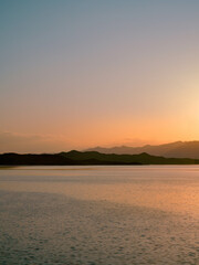 peaceful sunset landscape of reservoir