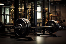 Barbells In The Gym. AI Technology Generated Image