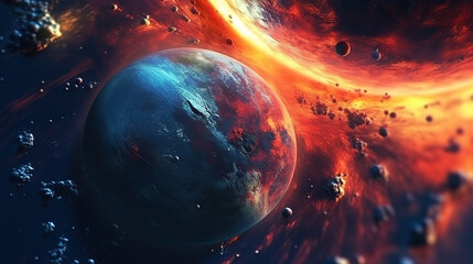 Poster - A deserted abstract colorful alien landscape. Alien planets during sunrise. Generative Ai