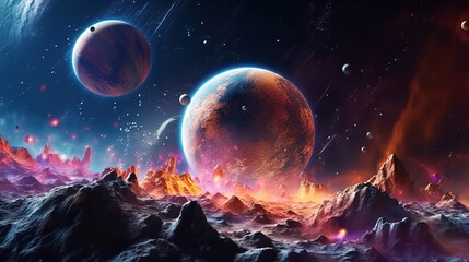 Poster - Abstract space ,exploration of the the Planet's Surface. Space Travel. Generative Ai
