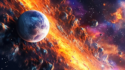 Poster - A deserted abstract colorful alien landscape. Alien planets during sunrise. Generative Ai