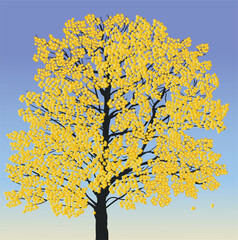 Wall Mural - golden tree on light blue background