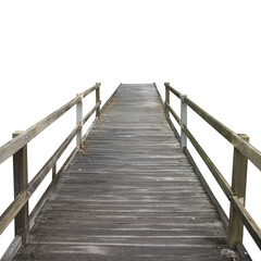 Wall Mural - Cutout of an isolated front view of an empty wooden jetty bridge with the transparent png
	