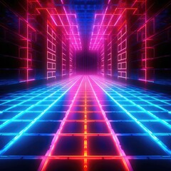Fototapete - neon glowing effects on dark background, empty glowing techno backdrop.