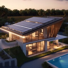 Aufkleber - Solar panels on roof of the house renewable energy green power photovoltaic.