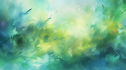 green watercolor foliage abstract background.  Generative AI. spring eco nature