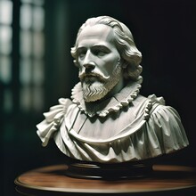 Image Featuring A White Marble Bust Of Renaissance Era Playwright William Shakespeare. May Also Be Interpreted As A Medieval Nobleman Or Another Historical Figure.