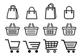 Fototapeta Niebo - ikony toreb, koszyków i wózków na zakupy