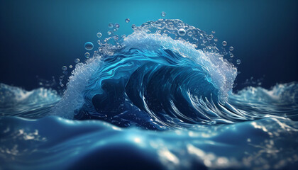 Splash in the water, Background of blue clean water wave with air bubbles