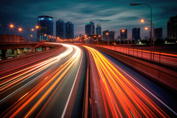 Wall Mural - Car moving fast on motorway road to city motion blur