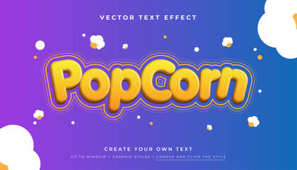 Fototapete - Popcorn Yellow 3D editable text effect, suitable for promotion and product