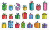Fototapeta Pokój dzieciecy - Gift box vector color set icon. Illustration of isolated color icon gift box with ribbon. Vector illustration set christmas present.