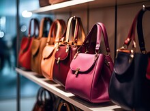 Woman Purses In A Store Created With Generative AI Technology.