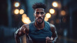 An athletic man is doing a cardio workout in the city.Created with Generative AI technology.