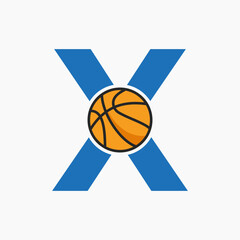 Basketball Logo On Letter X Concept. Basket Club Symbol Vector Template