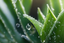 Close Up Of An Aloe Vera Plant Covered In Rain Droplets Ai Generative