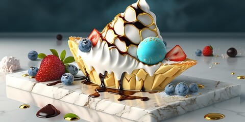 Wall Mural - On a gorgeous marble slab, a delectable dessert
