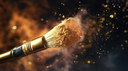 Wall Mural - Makeup brush with golden powder