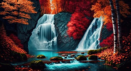 Wall Mural - Lovely autumnal waterfall tucked away in the woods.