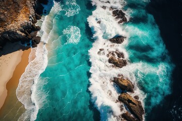 Wall Mural - Amazing waves on a bright day seen from above in a stunning aerial shot