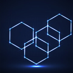 Wall Mural - Abstract neon hexagons with glowing lines. Vector design element