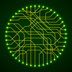 Wall Mural - Abstract neon circuit board in the form circle. Technology background. Vector illustration