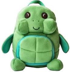 Wall Mural - Cute green turtle backpack for children isolated on a transparent background, generative AI