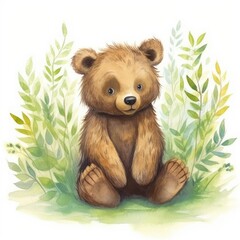 cute bear baby african jungle safari animal, watercolor illustration