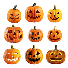 Wall Mural - collection of jack-o-lanterns isolated on a transparent background, generative ai
