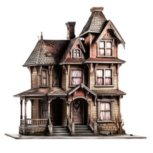 Haunted Dollhouse Isolated On A Transparent Background, Generative Ai
