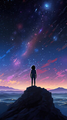 Wall Mural - an anime girl standing on top of a hill, scifi universe, ai generated image