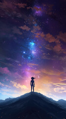 Wall Mural - a lightning star in the sky above a brave anime girl, ai generated image