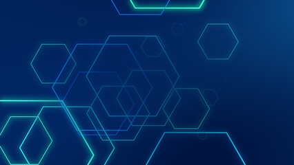 Poster - Abstract hexagon geometric blue neon lights technology dark background.