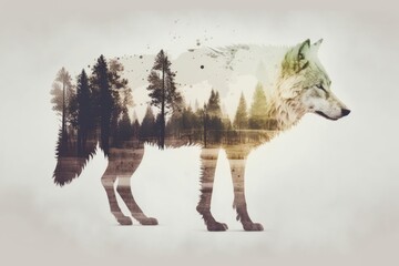 Poster - majestic wolf standing in front of a dense forest. generative ai