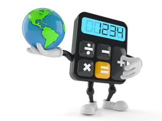 Sticker - Calculator character holding world globe