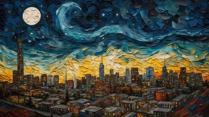 Painting Los Angeles, Van Gogh style night landscape, colorful background art, AI