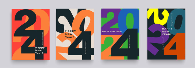 2024 year. set of happy new year and merry christmas. abstract design typography logo banner, poster