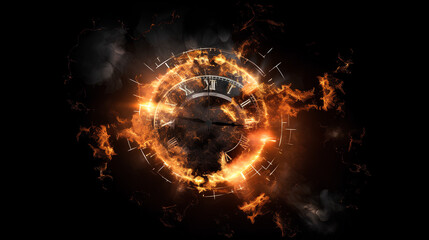 burning clock in space, time concept 
