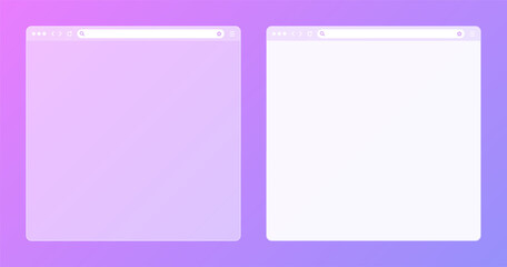 Fototapete - Blank transparent web browser window with toolbar and search field on colorful background. Modern website, internet page. Browser mockup for computer, tablet and smartphone. Vector illustration