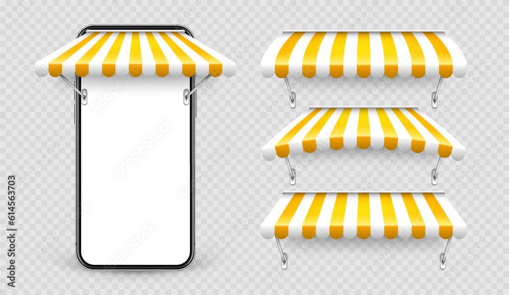 Smartphone with shop sunshade and metal mount, online internet shopping ...