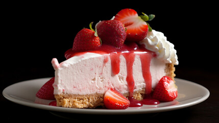 Wall Mural - Strawberry cheesecake, slice of strawberry cheesecake with slices strawberries on top