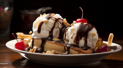 Wall Mural - Banana split with scoops of ice cream