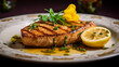 Grilled swordfish steak, gourmet fine dining grilled swordfish steak