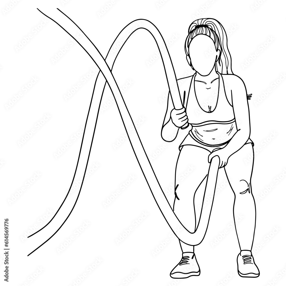 Battle Ropes Drawing Women with battle rope doing battle ropes exercise outline vector ...