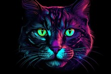Abstract Illustration Of A Neon Cat, Generative Ai