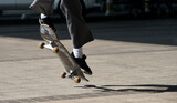skateboarder in action on a track / Close up playing skateboard