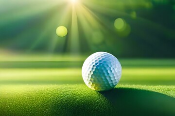  Golf ball on a green lawn. Sport and competition concept. Created with generative Ai technology.