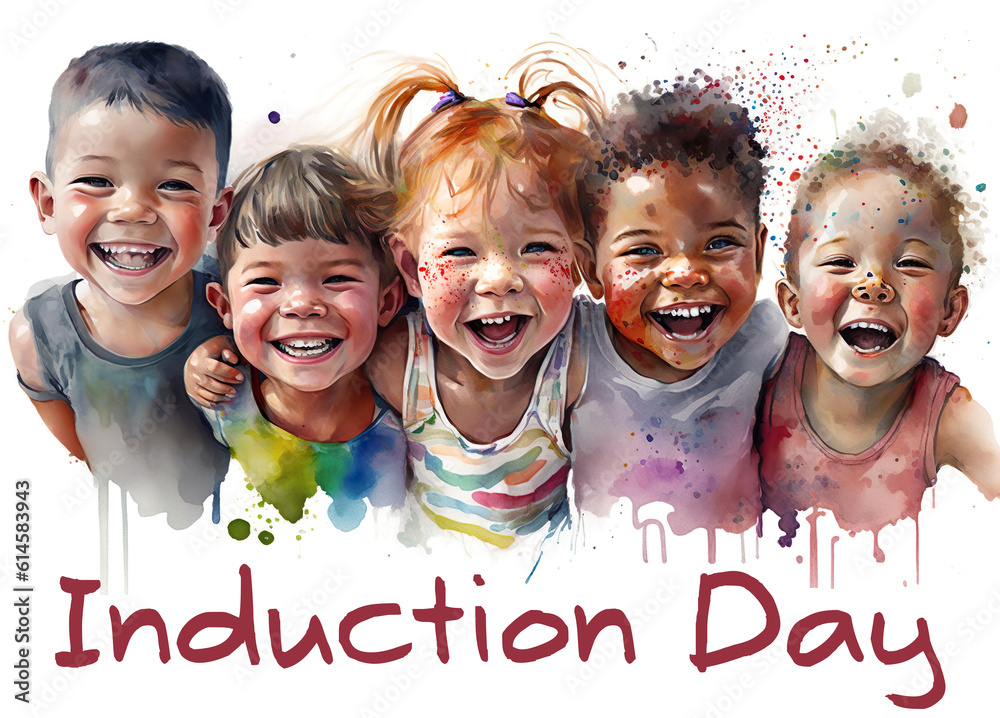 Induction Fun Induction Day, group of kids having fun. Stock Illustration | Adobe Stock
